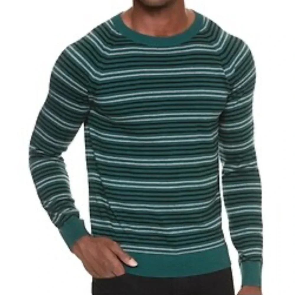 Banana Republic • Light Grey Stripe Premium Luxe Crew Neck Sweater